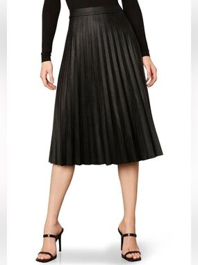 Cupcakes and Cashmere Carole pleated faux leather black skirt